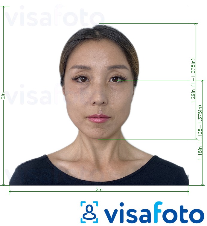 Contoh dari foto untuk Paspor Taiwan 2x2 inci (berlaku dari AS) dengan ukuran spesifikasi yang tepat