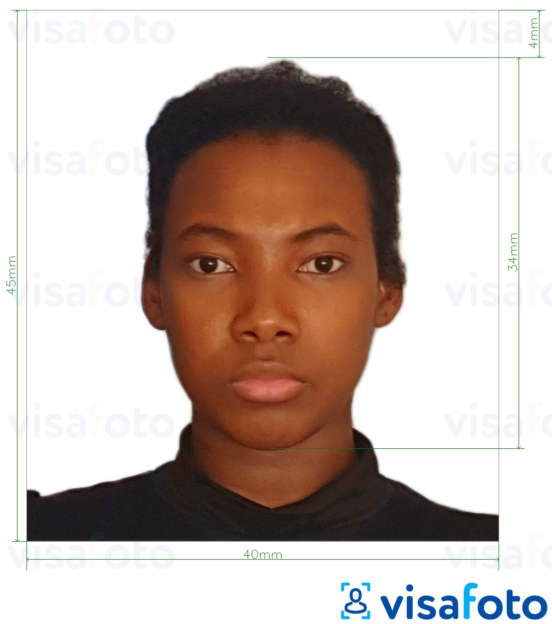Contoh dari foto untuk Visa Tanzania 40x45 mm (4x4.5 cm) dengan ukuran spesifikasi yang tepat