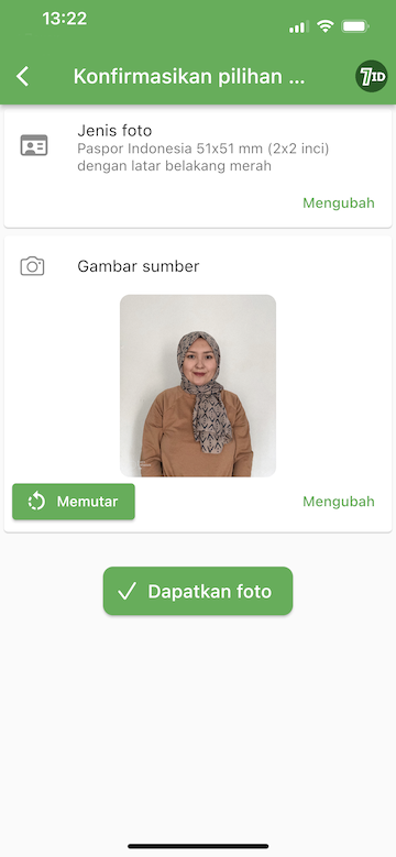 Aplikasi 7ID: Edit latar belakang di foto paspor Anda