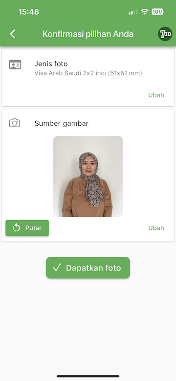 Aplikasi 7ID: Edit latar belakang foto visa Saudi Anda