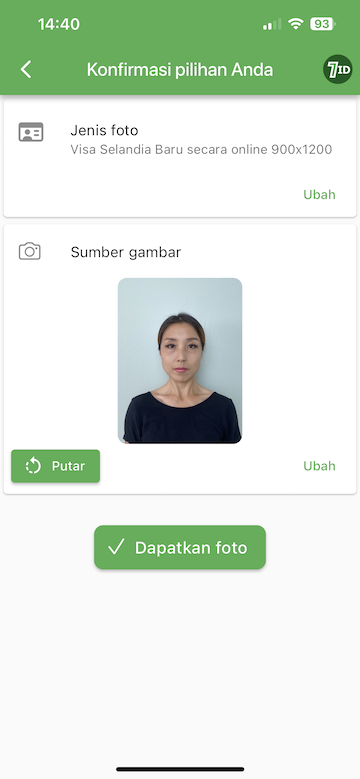 Aplikasi 7ID: Edit latar belakang foto visa Selandia Baru